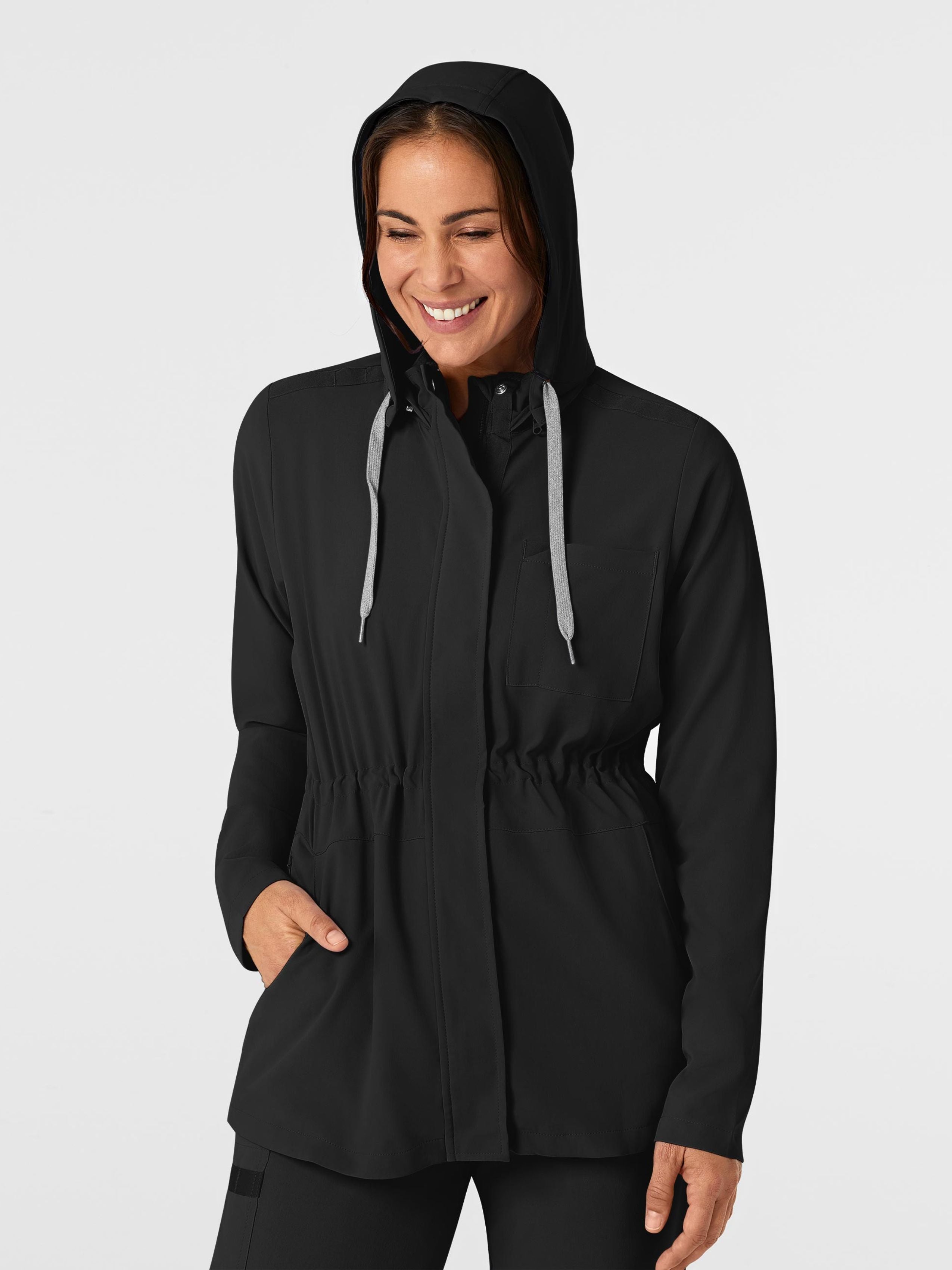 Chamarra medica quirurgica de Wink Scrubs para dama en color negro.